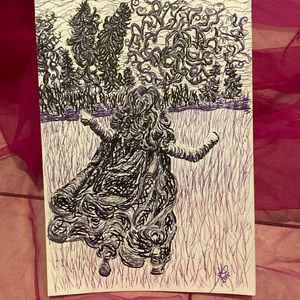 Unframed Original Art Drawing Illustration Female Form Running Free in Marker